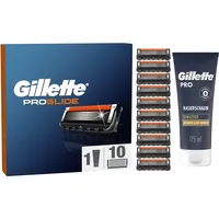 Gillette ProGlide Rasierklingen und Bartpflege Set für Rasierer, 10 Ersatzklingen für Nassrasierer Herren + Gillette PRO Sensitive Rasierschaum 175 ml, Geschenk für Männer