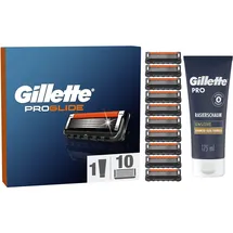 Gillette ProGlide Rasierklingen und Bartpflege Set für Rasierer, 10 Ersatzklingen für Nassrasierer Herren + Gillette PRO Sensitive Rasierschaum 175 ml, Geschenk für Männer