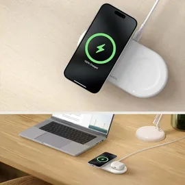 Belkin BoostCharge Pro kabellose 2-in-1-Ladestation mit Qi2, 15W, Schnellladegerät, Wireless Charger für iPhone 17, Air, 16, Pixelsnap, AirPods und MagSafe-fähigen Geräten – Weiß