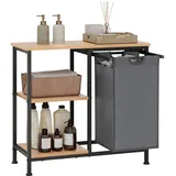EUGAD mit Wäschekorb, Wäschesammler mit 4 Ablagen, 31 L Wäschesack, Offenes Aufbewahrungsregal für Badezimmer Waschküche, 70x65x30 cm, Schwarz und Hell Eiche