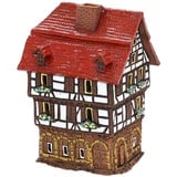 Dekohelden24 Keramik- Lichthaus - Fachwerkhaus - HandArt - Maße: ca. Breite 10 cm x Länge 8 cm x Höhe 13,5 cm, Haus G