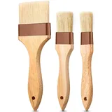 3 Stück Naturborsten Backpinsel für Grill & Gebäck - Langes Holzgriff - Basting Ölbürste