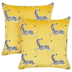 Dekokissen 2er Set ACONITUM Samtstoff 45 x 45 cm Gelb Tiermuster