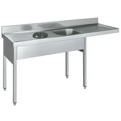 EURAST - Spüle mit rahmen ring für die entsorgung, 1 becken und 1 abtropffläche - 1800x600x850 mm - 254D816L