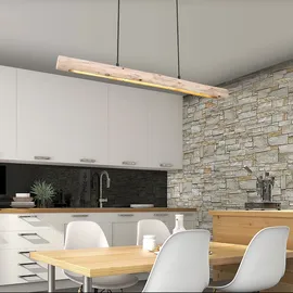 GLOBO Holz Hängeleuchte Pendelleuchte Holz lang Holzlampe hängend Lampe, Natur Maserung schwarz-matt, 1x LED 15W 1062Lm warmweiß, L 80 cm