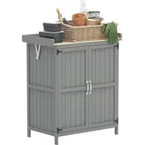 Outsunny Gartenschrank Holz, Geräteschuppen wetterfest 74x43x88cm, Gerätehaus mit Klappdach Ablagen, Arbeitsfläche, Geräteschrank, Gartenhaus Werkzeugschrank Gartenschuppen für Garten, Grau