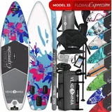 SUP Board Set – 305 cm, aufblasbar, Kajaksitz, Camera Mount, Pumpe, Tragetasche, Paddel, max. 170 kg, Farbwahl - Modelle: Modell 33 - Floral Expr... - Bunt