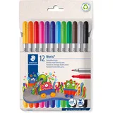 Staedtler Noris 320 Doppelfasermaler, eindrucksichere Spitze, auswaschbar, Strichbreite 1-3 mm, Kartonetui mit 12 Fasermalern in sortierten Farben, 320 C12