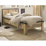furn.design Bett in Used Wood hell und anthrazit Einzelbett Liegefläche 90 x 200 cm - Beige/Dunkelgrau