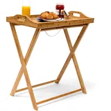 Relaxdays Tabletttisch, Bambus, 63,5 x 55 x 35 cm, klappbarer Beistelltisch mit Tablett, für Frühstück, natur