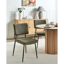 Beliani Esszimmerstuhl 2er Set STURGIS Cord Olivgrün