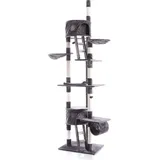Wiltec Kratzbaum 240-260 cm dunkelgrau, Katzenkratzbaum deckenhoch mit Sisal, Kletterbaum für Katzen, Deckenspanner Katzenbaum mit Hängematten