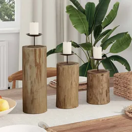 vidaXL Windlicht 3 pcs Holz Braun