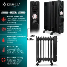 Kesser KESSER® Ölradiator - Elektrische Heizung 2500W Öl Radiator Elektroheizung Mobil Timer Lüfter Abschaltautomatik stufenlose Temperaturregelung Überhitzungsschutz