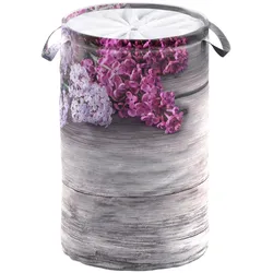 Wäschekorb SANILO "Flieder", lila (grau, violett), H:55cm Ø:37cm, Polyester, Wäschesammler