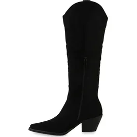 VAN HILL Damen Leicht Gefütterte Cowboystiefel Stiefel Stickereien Schuhe 839869, Farbe: Schwarz, Größe: 37 - Schwarz - 37