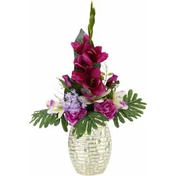Kunstpflanze I.GE.A. "Arrangement Gladiole / Rosen in Vase", rosa (dunkelrosa), B:50cm H:67cm T:32cm, Keramik, Kunststoff, Polyester, Kunstpflanzen