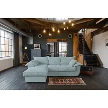 KAWOLA Sofa DAMETO Ecksofa Bettsofa Schlafsofa mit Stauraum Cord hellblau