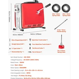 Vevor Elektrische Rohrreinigungsmaschine 500W 20 m/5 m