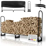 Juskys Kaminholzregal L Metall 260 x 117 x 36 cm mit Abdeckung Schwarz