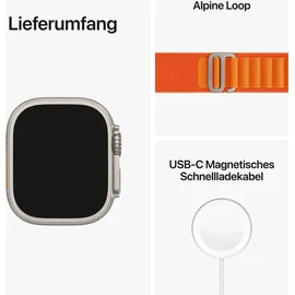 Apple Watch Ultra GPS+Cellular 49 mm Titaniumgehäuse, Alpine Loop orange L