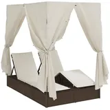 vidaXL - Doppel-Sonnenliege mit Dach und Vorhängen Braun Poly Rattan