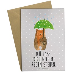 Mr. & Mrs. Panda Grußkarte Bär Regenschirm - Grau Pastell - Geschenk, Teddybär, Hochzeitskarte, Matte Innenseite grau