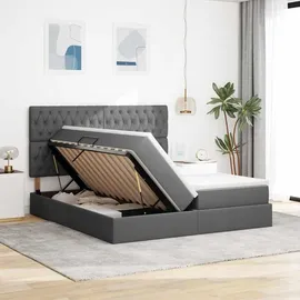 vidaXL Bett mit LED-Lichtleisten Dunkelgrau 180 x 200 cm Stoff