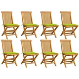 vidaXL Gartenstühle mit Hellgrünen Kissen 8 Stk. Massivholz Teak