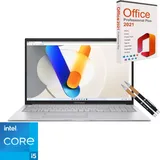 Asus VivoBook X170 - Intel Core i5 - 500GB SSD - 32GB DDR4-RAM - Windows 11 Pro + MS Office 2021 Pro - 44cm (17.3") Display - Beleuchtete Tastatur - Silber