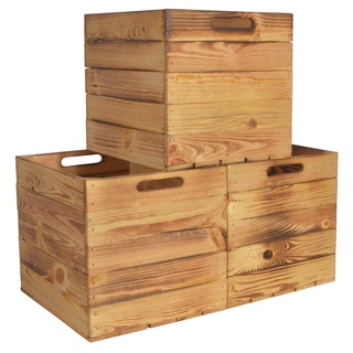 CHICCIE 3 Set Kallax Holzkiste Karl - Geflammt Aufbewahrungsbox 33x38x33cm Aufbewahrungskorb Holzbox Holz Regal