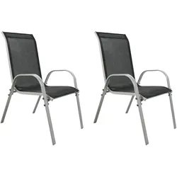 Mojawo 2xOutdoorstuhl Gartenstuhl Stapelstuhl Metall Silber Textilen Schwarz
