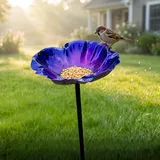 Gartenstecker aus Metall,Futterstation Vögel Handgefertigt Blumenform Vogeltränke Winterfest Insektentränke Bienentränke Gartenfiguren & Gartenstatuen Gartendeko für Draußen (B)