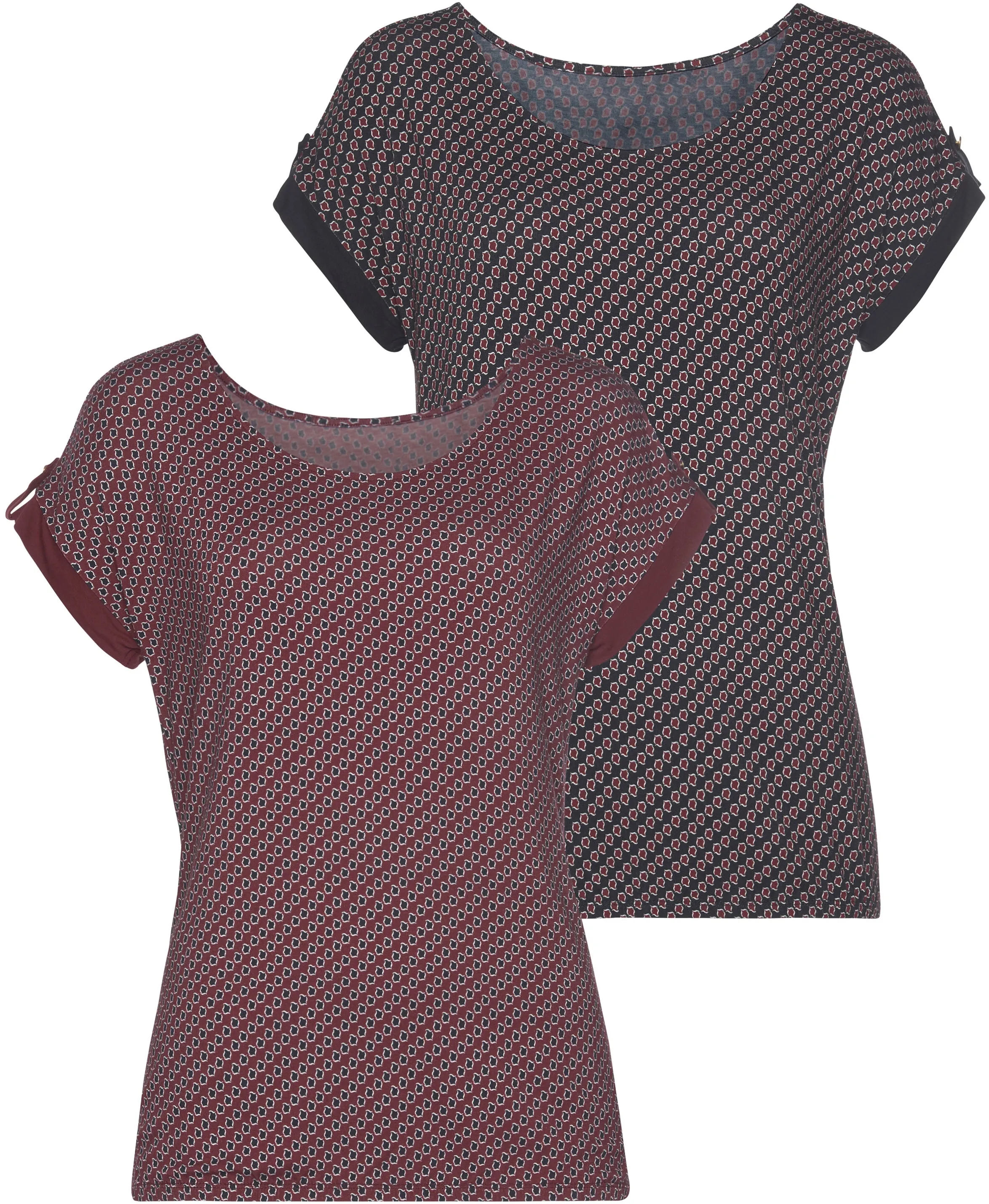 T-Shirt VIVANCE Gr. 36/38, farblos (beere, navy) Damen Shirts Jersey mit kleinem Beleg und goldfarbenen Knopf am Ärmelsaum