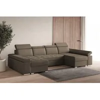 moeblo Ecksofa U mit Schlaffunktion, verstellbaren Kopfstützen & Bettkasten – Großes Wohnlandschaft Sofa mit Stauraum - Ecksofa Luka U - Braun (Twist 06) - Braun