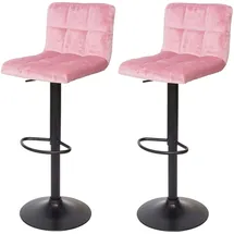 Mendler 2er-Set Barhocker HWC-G87, Tresenhocker Barstuhl, höhenverstellbar ~ Samt rosa, Fuß schwarz