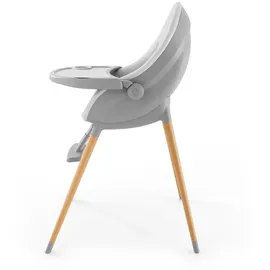 Kinderkraft FINI UP Hochstuhl 3 in 1, Baby Hochstuhl mit Wippe, mitwachsend bis 20 kg, verstellbares Tablett, 5-Punkt-Gurt, Neugeborenen-Einlage, Holzbeine, Grau