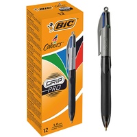 BIC 4 Farben Kugelschreiber Set 4 Colours Grip Pro, mit gummierter Griff-Fläche, 12er Pack, Ideal für das Büro, das Home Office oder die Schule
