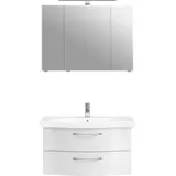 Saphir Badmöbel-Set »6005 Sprint 2-teilig, Keramik-Waschtisch mit LED-Spiegelschrank«, (2 St.), Waschplatz 98 cm breit, inkl. Türdämpfer, 3 Türen, 2 Schubladen, weiß