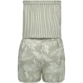 LASCANA Kurzoverall LASCANA, Damen, Gr. 42, N-Gr, grün (schilfgrün, creme bedruckt), Crêpe, Obermaterial: 100% Viskose, bedruckt, figurumspielend kurz, ohne Ausschnitt, Overalls Kurzoverall, mit Alloverprint, sommerlicher Jumpsuit, Bandeau