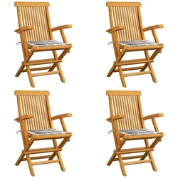 vidaXL Gartenstühle Graue Karomuster-Kissen 4 Stk. Massivholz Teak