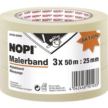 Tesa NOPI Malerkrepp, Malerband, 3er Pack vielseitig einsetzbar, leicht entfernbar, starke Haftung 50m x B) 50 m x 25 mm 3 St.