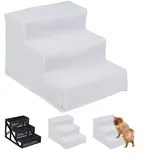 Relaxdays Hundetreppe 3 Stufen, kleine & große Hunde, Bett & Couch, Stoffbezug, Tiertreppe innen, HBT: 30x35x45 cm, weiß