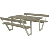Plus Picknicktisch Wega Stahl-Holz 177 x 185 x 76 cm graubraun mit 2 Rückenlehnen