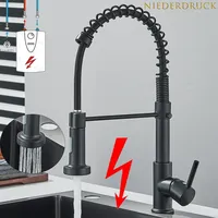 Schwarz Niederdruck Küchenarmatur Ausziehbar mit Brause Wasserhahn Mischbatterie