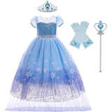 Belle & Moana® Prinzessin Kostüm Mädchen, Eiskönigin, Prinzessin Kleid Mädchen für Partys, Geburtstage, Fasching Karneval und Halloween, 9-10 Jahre Blau