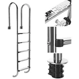 Melko Poolleiter Beckenleiter Sicherheitsleiter Poolleiter Edelstahl Schwimmbadtreppe (Stück, 1-St), Edelstahl V2A silberfarben 5-stufig | 55 cm x 206.5 cm