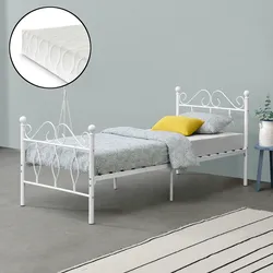 Metallbett Apolda 90x200 cm Jugendbett mit Kaltschaummatratze bis 200kg Weiß