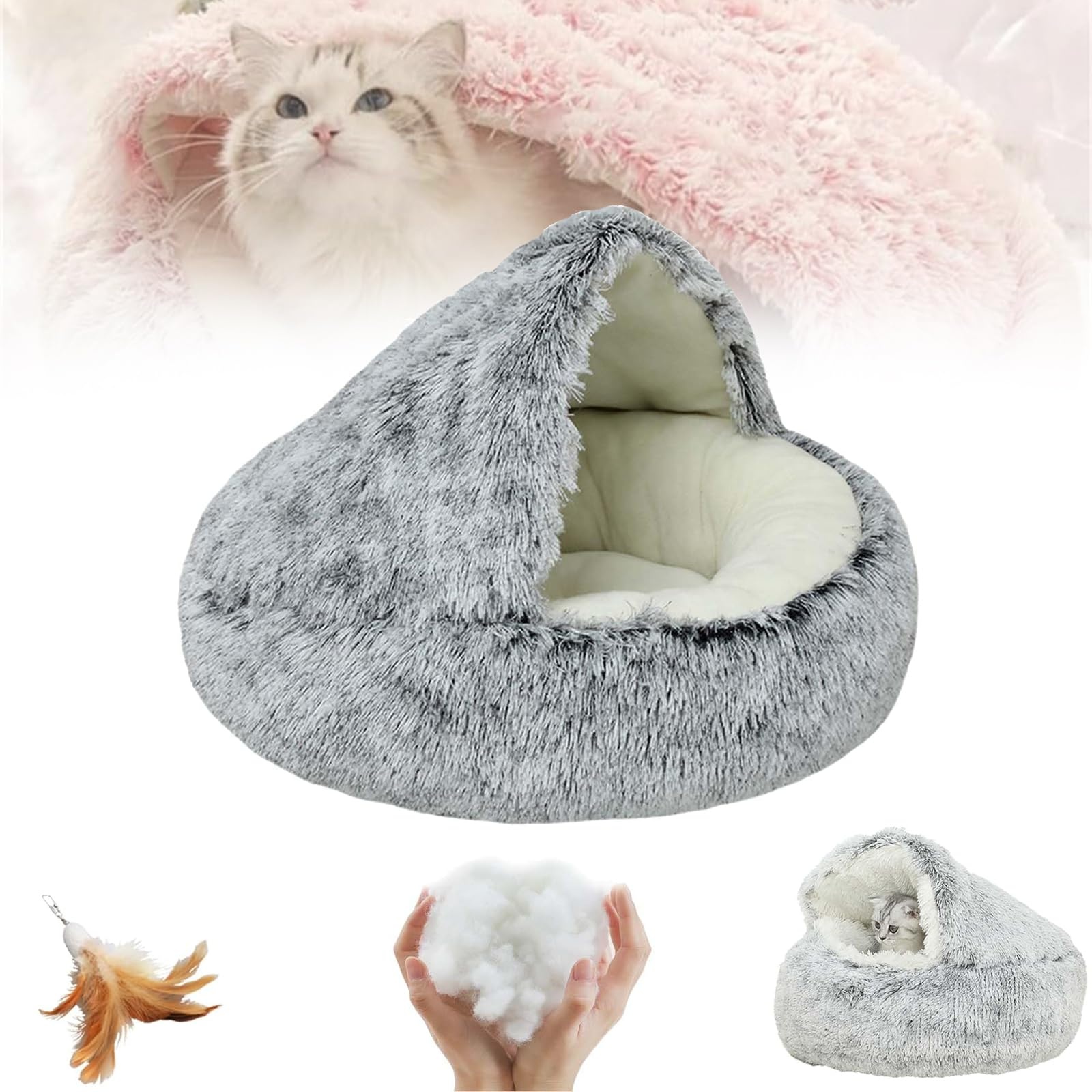 Oueet Cozy Cocoon Pet Bed - Cozy Cocoon Pet Bed for Dogs, Fido Faves Cozy Nook Dog Bed, Winter Pet Plush Bed, Fidofaves Cozy Nook Bed, Round Fluffy Warm Cat Beds with Hooded Cover (M, C Short Velvet)