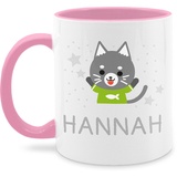 Tasse Tassen 325ml - Katzen - Bild Comic Katze lustig und Dein Name - 325 ml - Rosa - personalisierte kindergarten katzentasse katzenmotiv katzenliebhaber katzen-tasse katzentassen cats kinder